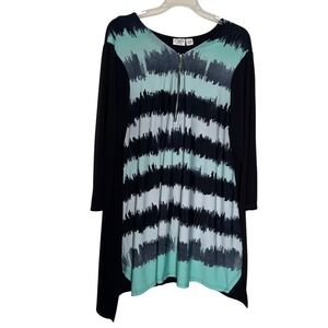 Cato Woman Watercolor Abstract Stripe Sharkbite Zip Tunic Size 18/20W